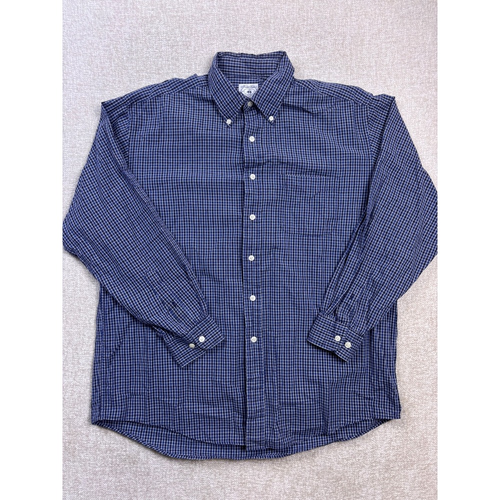 Brooks Brothers Mens Blue White Check Cotton Button Down Sport Shirt Large